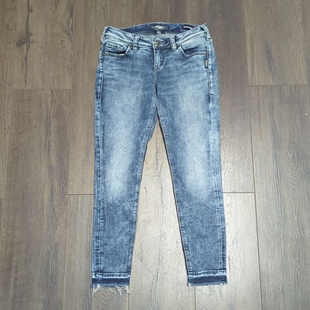 Silver Jeans Aiko Mid Ankle Skinny Jeans Size 26 Denimotion Acid Wash